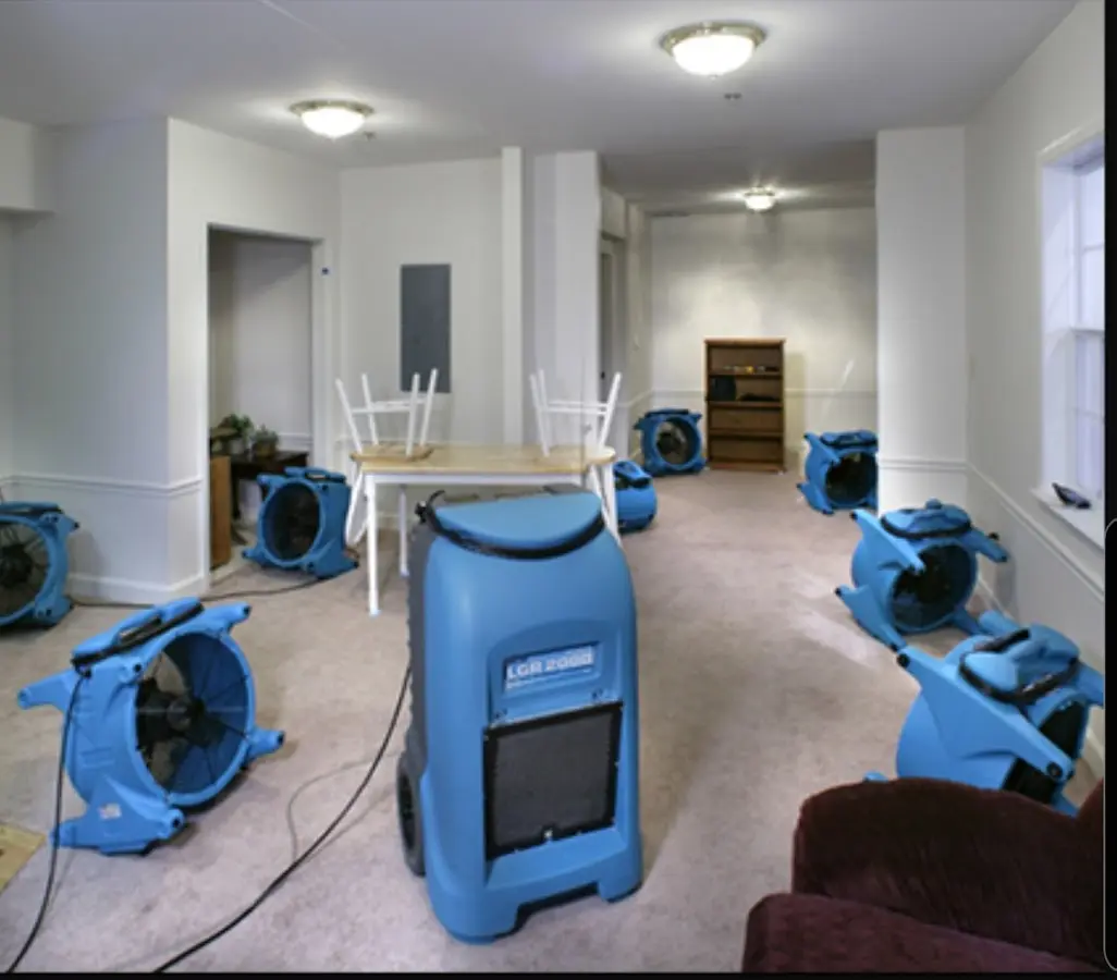 Air movers and dehumidifier setup for Water Damage Restoration in Montrose-Ghent